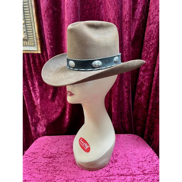 Stetson Other - Vintage Brown Wool Cowboy Hat with Silver Conchos Western Style - Stetson Junior